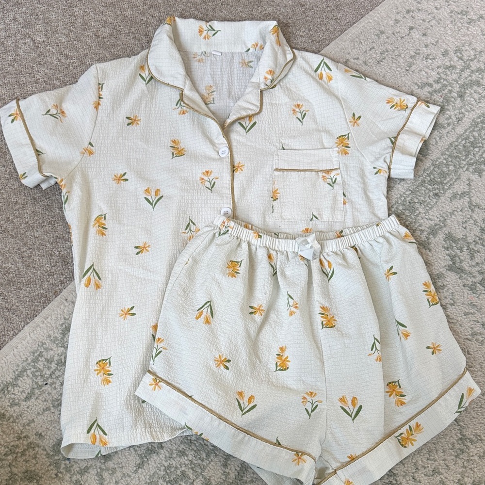 Yellow Floral Pajama Set